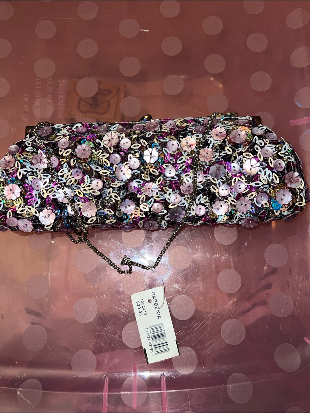 Bakers Gardenia Pink & Purple Sequin Floral Wristlet Clutch